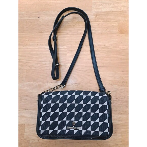 Spartina 449 Daufuskie Island Black & White Geometric Pattern Small Crossbody - Picture 1 of 16